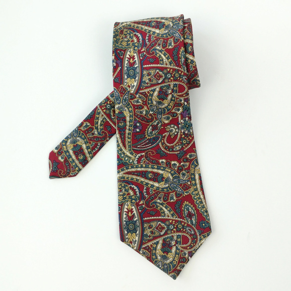 Vtg Mark Pendleton silk red blue paisley tie - Picture 2 of 3